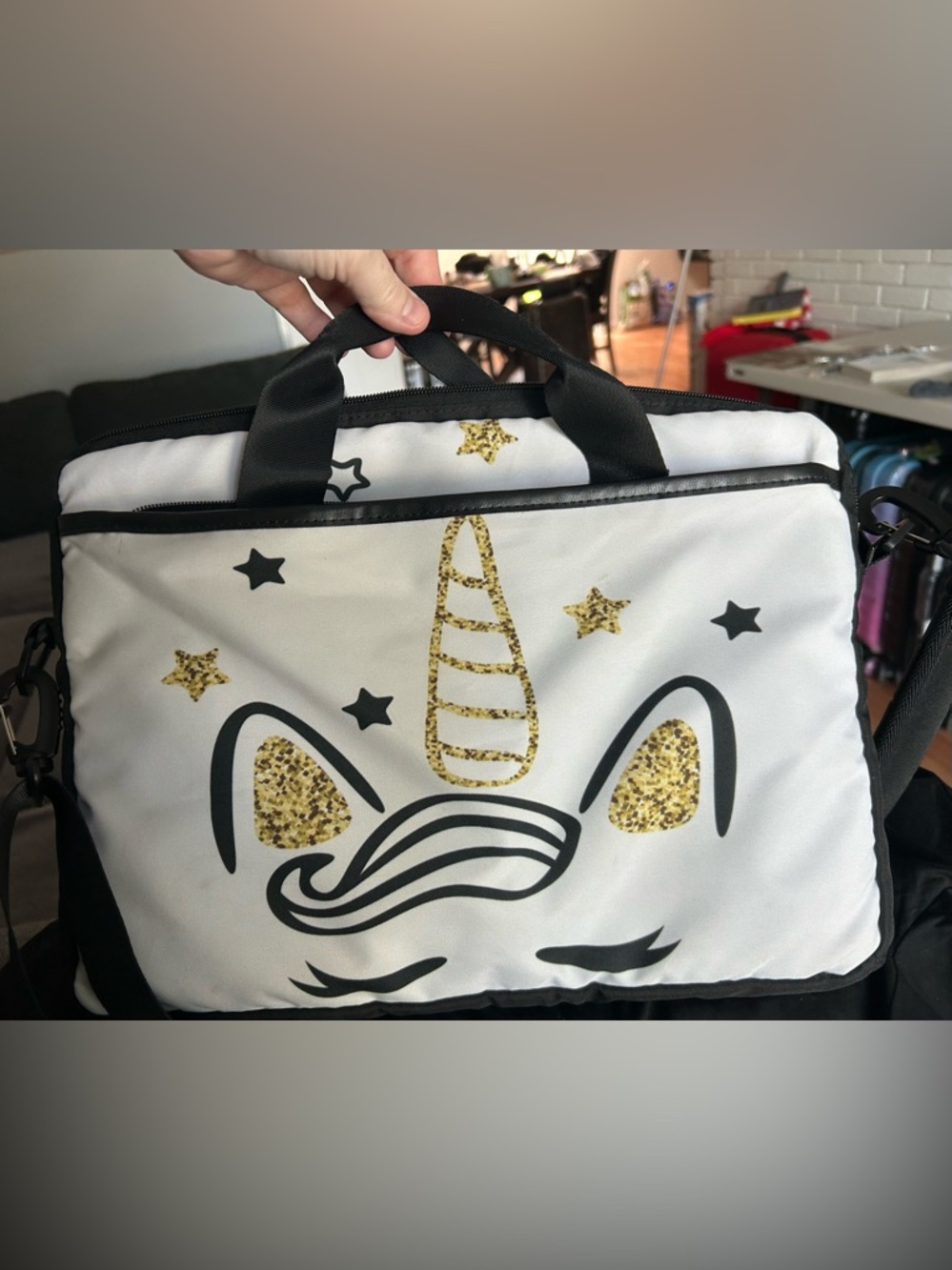 Laptop tote white Unicorn Glitter Pet free smoke free home. Open to offers